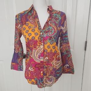 Lauren Ralph Lauren Lightweight Cotton Button Down Shirt XS Paisley Southwest